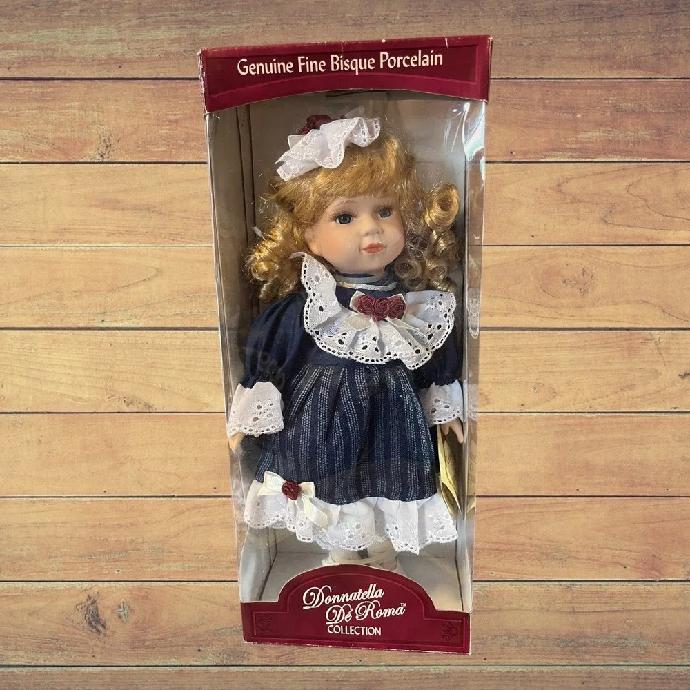 Donnatella De Roma Collection Porcelain Doll Hand Painted Bisque Blue Dress‎ NIB